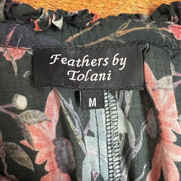 Feathers By Tolani Top Womens Medium Black Floral Sheer Sleeveless Button Tie M - Picture 9 of 10